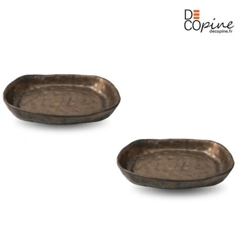 Decopine Lot de 2 coupelles décoratives artisanales 22,5 x 3,8 cm brun foncé minéral (1/4)