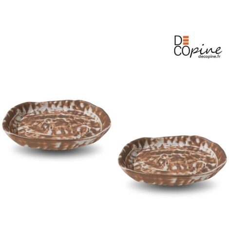 DECOPINE Lot de 2 coupelles décoratives artisanales 22,5 x 3,8 cm brun marbré (1/4)