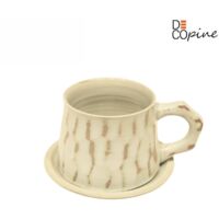 Tasse à café en céramique émaillée – Style wabi-sabi japonais – 300 ml – Avec soucoupe – Blanc