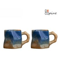 Lot de 2 tasses artisanales en céramique japonaise 300 ml – Dégradé bleu – Style wabi-sabi – Decopine