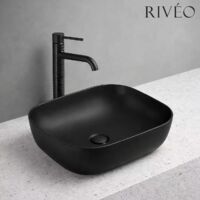 Riveo-Vasque à poser rectangulaire noire 505 x 405 x 145 mm avec bonde noire