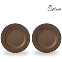 Assiette plate artisanale brune 27,5x27,5 cm Decopine - Lot de 2