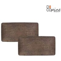 Plateau rectangulaire artisanal effet bois 35x18 cm Decopine- Lot de 2