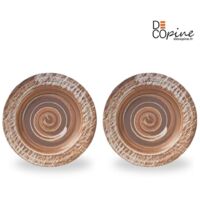 Assiette plate artisanale blanche et brune 27,5x27,5 cmDecopine - Lot de 2