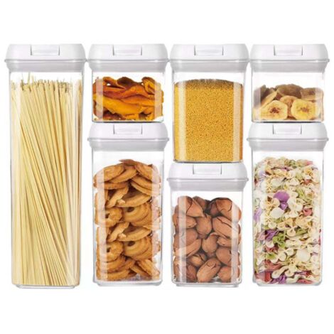 7-Piece Stackable Airtight Food Storage Containers BPA-Free Eco-Friendly Pantry Organiser Set Multiple Sizes for Kitchen Organisation