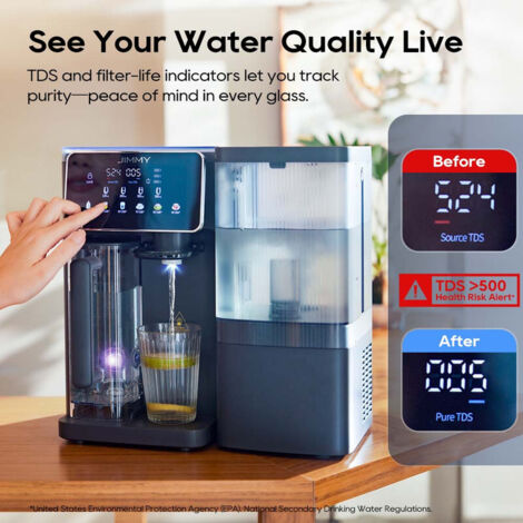 Jimmy R9 Purificateur Eau Osmose Inverse Comptoir - 7 Étapes UV, Eau Chaude 3S, 1,2L Machine Eau Chaude Froide Tds