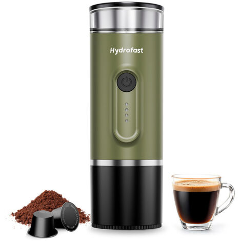 Machine à Expresso Portable Électrique Hydrofast PO-100 15 Bars Batterie 7800mAh Chauffage Rapide USB-C Compatible Café Moulu  Capsules 90ml Vert Armée