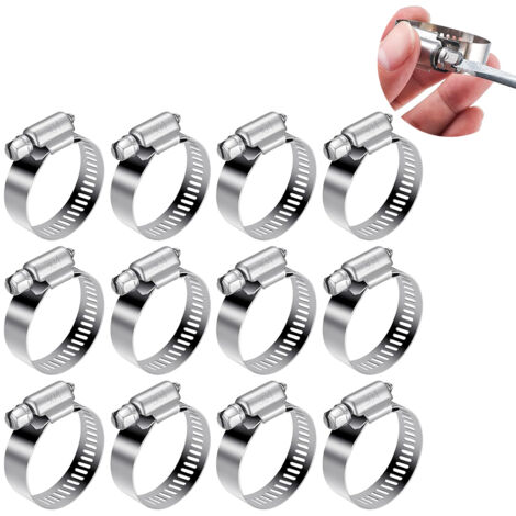 12 Stück verstellbare Schlauchschellen 21–38 mm, Schlauchschraubenklemmen aus 304-Metall-Edelstahl für Wasserleitungen, Gastanks, Autorohre (1/5)