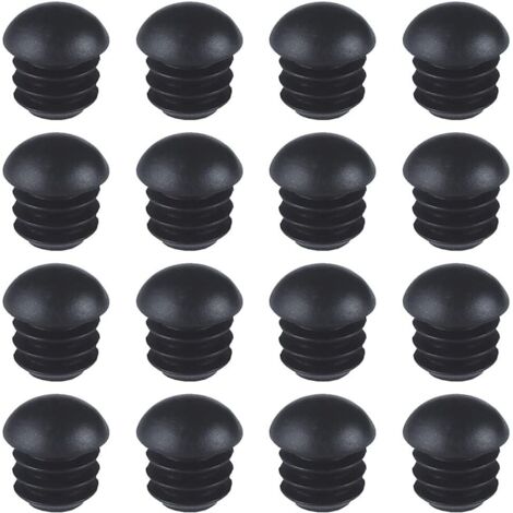 Runde Kunststoffkappen (16 mm) (schwarz), 16 Stück Endkappen für runde Stuhlrohre, gerippte, gewölbte runde Endkappeneinsätze für Tisch, Stuhl, Möbelbeine