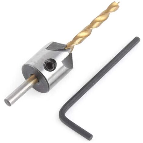 CSPARKV (5 mm) Holzbohrer mit Senker, HSS-Stahl-Hochgeschwindigkeits-Holzbohrer, konischer Holzsenker mit Sechskantschlüssel, Reibahle, Anfaswerkzeug (1/3)