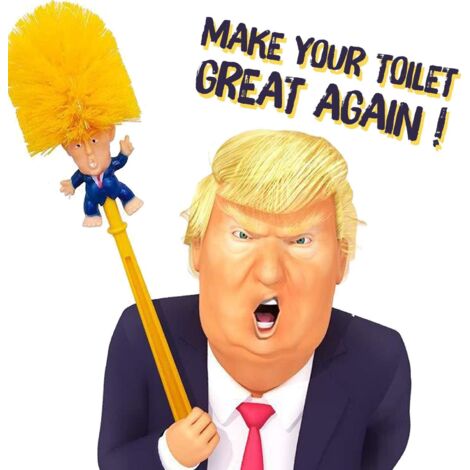 Trump Toilettenbürsten-Set 3-teilig – Mit Halter, Lustiger Cartoon-Kopf, Als Gag-Geschenk