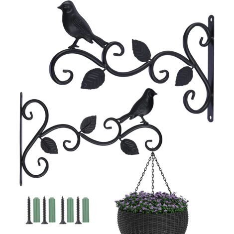 2er-Pack Halterungen für Hängekörbe im Freien, 12 Zoll dekorative Metallhaken zum Aufhängen von Pflanzen, Vogelhäuschen, Laternen (3 Blätter), Schwarz, 30 cm B x 19 cm H (1/5)