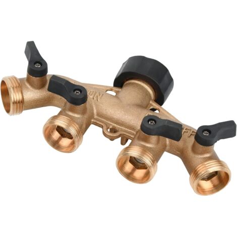 CSPARKV 4-Wege-Verteiler, 4-Wege-Messing-Wasserhahn-Gartenverteiler, Gartenschlauch-Verteiler mit separatem Ventil, 3/4-Zoll-Wasseranschluss, für Gartenbewässerung, Außenwasserhahn (1/5)