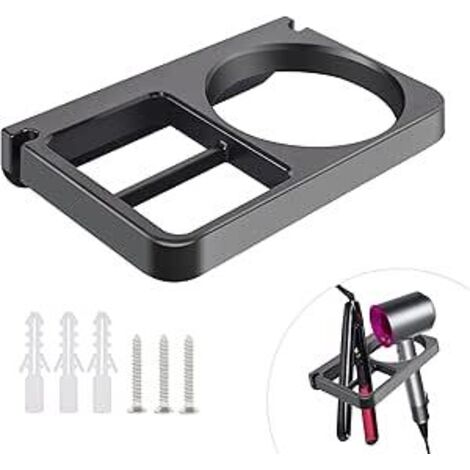 CSPARKV Schwarzer Haartrocknerhalter, Wandmontage, universeller Haartrocknerhalter, Haartrockner- und Glätteisenhalter mit 3 Dehnschrauben, Haartrockner- und Glätteisenhalter für Hotelbadezimmer, Fris (1/4)