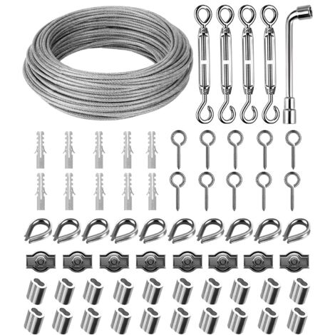 Produktbild von 15 M Drahtseil 2 Mm Set – 28-teilig, PVC-ummanteltes Edelstahlseil 304 Mit Spannschrauben, Klemmen & Hülsen – Für Rankhilfen, Lichterketten & Wäscheleinen – Wetterfest, Rostfrei