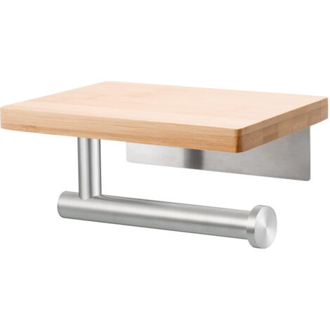 DTLLCZP 2 Porta rotoli di carta igienica in bambù con ripiano | Portarotolo Legno Adesivo O Trapano Porta Carta da | Bianco per Bagno, Cucina & Toilette | 30×12×8 cm