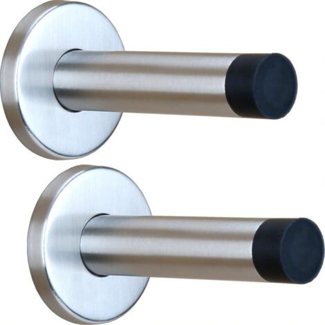 Tope de puerta resistente para rodapiés (42,5 x 92,5 mm) - Juego de 2 topes de puerta de pared - Tope de puerta de pared de acero inoxidable con punta de goma - Tope de puerta de pared - Tope de puert (1/5)