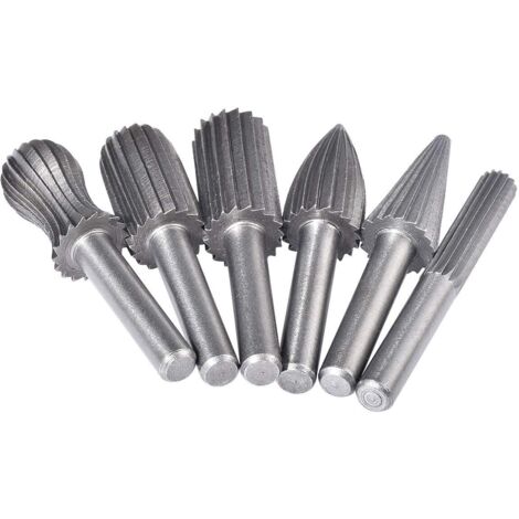 CSPARKV - Juego de 6 fresas rotativas de carburo con vástago de 6 mm y mango de cuchillo para amoladora, carpintería, pulido de metales, grabado y perforación, color plateado (1/5)