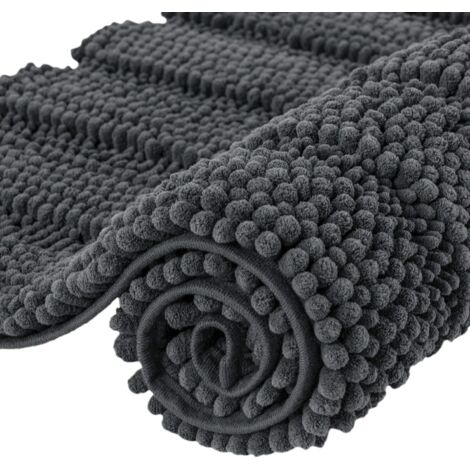 Alfombrilla de baño de microfibra de chenilla extra absorbente, 40 x 60 cm, color gris, lavable a máquina (1/5)