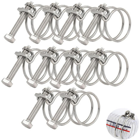 10 abrazaderas de manguera de alambre doble de 36-40 mm, abrazaderas de manguera de acero inoxidable 201, sujetador de tubería de plomería universal, anillo de tubería ajustable (1/5)
