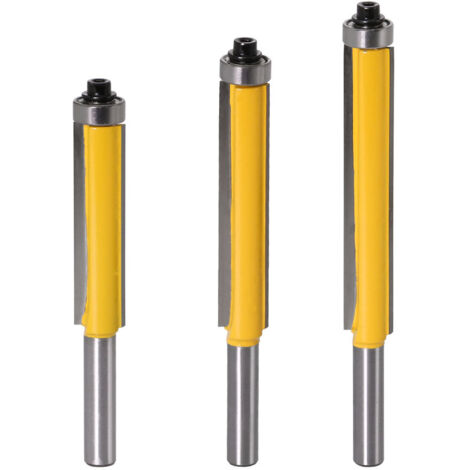 Broca enrutadora de corte al ras con vástago de 8 mm, 3 piezas, cortador de copia con cojinete superior, cortador de fresado para carpintería extra largo (1/5)