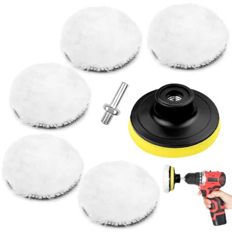 CSPARKV - Kit de pulido para coche (7 piezas), disco de lana de cordero para lijar, pulir y encerar, con adaptador para taladro