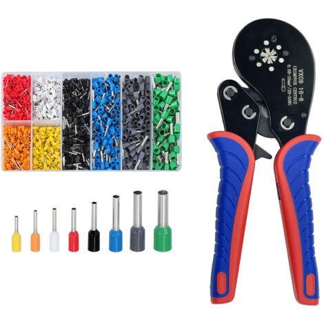 Herramienta de crimpado de terminales tubulares de 0,08-16 mm² (28-5 AWG), alicates de crimpado de trinquete, crimpadora de casquillos, herramienta manual para electricistas (incluye kit de 1200 termi