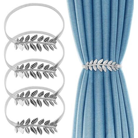 Cortinas, 4 piezas de clips para cortinas de hojas plateadas, soportes de cortina de elasticidad de aleación ajustable, hebillas de cortina con cuerda de resorte (1/5)