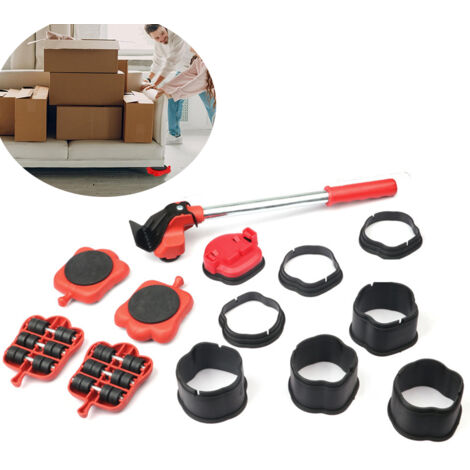 Elevador de muebles pesados, kit de herramientas para mover muebles grandes y pequeños sin esfuerzo, con 4 almohadillas de elevación y ruedas para mover sofás y armarios (rojo)