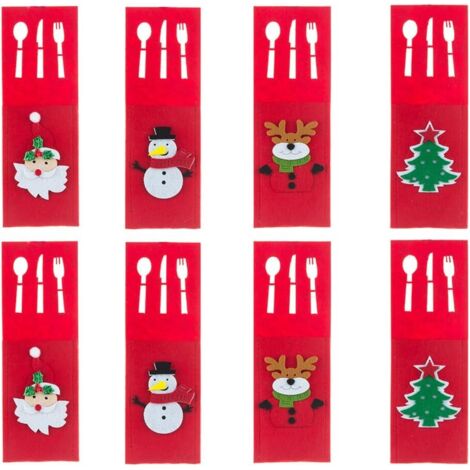 12 Bolsas De Cubiertos De Fieltro Navideño – Funda Decorativa Para Cuchillos Y Tenadores (15x15 Cm)