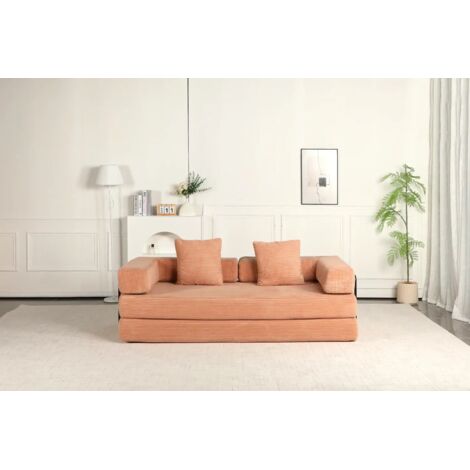 Canapé-lit compressible de cordure d'abricot,3-en-1 Pas d'assemblage nécessaire Canapé de plancher pliable,Canapé Loveseat pour les petits espaces du salon (1/5)