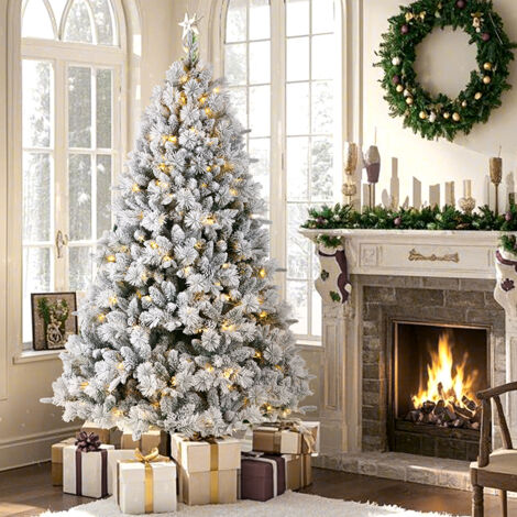 Sapin de Noël Artificiel 225cm à Flocons de Neige Balconera 350 LED, 800 Branches, avec Support en Métal Pliable, Décoration de Fête | Leroy Merlin