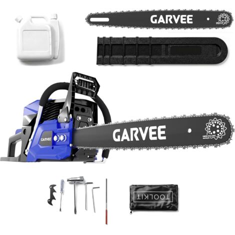 Tronçonneuse thermique 58cc, moteur 2 temps 2,5 kW, guide 45 cm (18"), démarrage facile, poignée ergonomique antidérapante, coupe rapide du bois, élagage et abattage d’arbres – bleu (1/5)