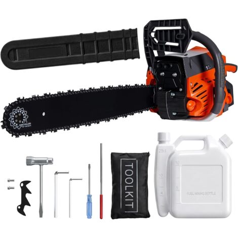Tronçonneuse thermique 58cc, moteur 2 temps 2,5 kW, guide 45 cm (18"), démarrage facile, poignée ergonomique antidérapante, coupe rapide du bois, élagage et abattage d’arbres – Orange (1/5)