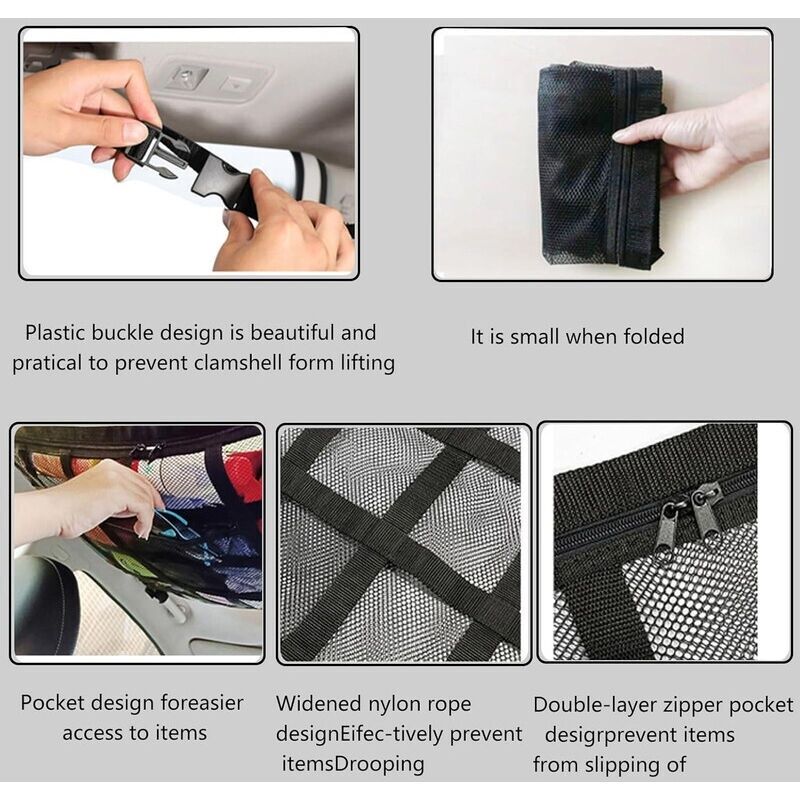 Filet De Rangement Toit Voiture 90x65cm - Sac Maille Universel Avec Fermeture Éclair Pour SUV Et Voiture