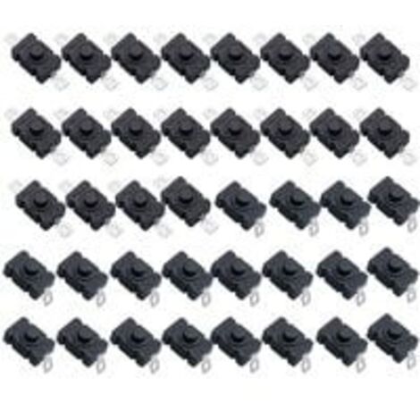 Lot de 40 Interrupteur à Bouton Poussoir Autobloquant, KAN-28 Mini Interrupteur Lampe de Poche (20 Pièces Broche Plate avec Trou + 20 Pièces Broche Pliée avec Trou)
