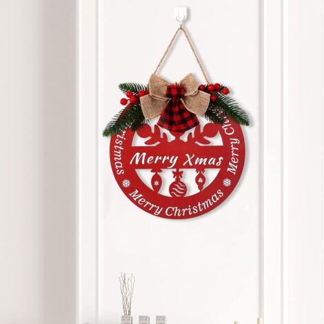 Guirlande De Noël Joyeux Noël Décorations En Bois Signes Guirlande Pour Décoration De Porte D'entrée Rustique Toile De Jute Plaid Arc Ornements Suspendus XMAS Artisanat Guirlande Pour Ferme Maison Por (1/5)