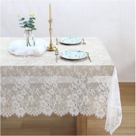 Nappe en Dentelle Blanche 150 300cm en Dentelle Brodée Superposition de Dentelle pour Mariage Rustique Décor Vintage Réception D'été en Plein Air Partie Table De Mariage De Réception Décor