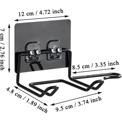 Support Mural Sans Perçage Pour Sèche-cheveux Et Lisseur – Acier Inoxydable Noir – Fixation 3M – Idéal Salle De Bain