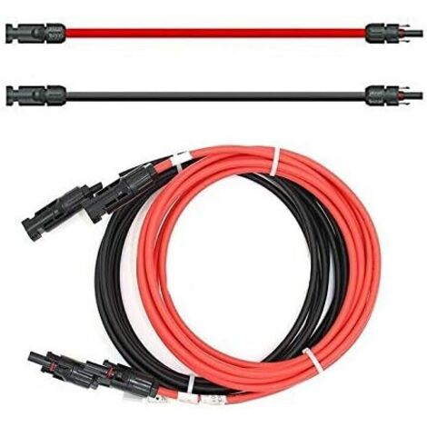 Câble de rallonge - Des deux côtés - Câble solaire - Rouge/noir - 6 mm² - Avec connecteur solaire monté - 1 à 50 m (2 x 5 m)