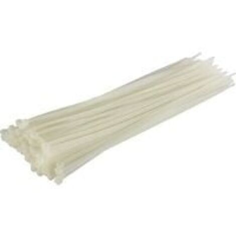 Lot de 100 Serre-câbles, Blanc/Naturel, 370 mm x 4,8 mm, Qualité Supérieure Colliers de Serrage Plastique