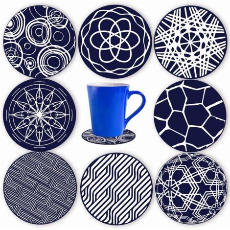 Lot de 8 dessous de verre ronds en silicone bleu 10 cm