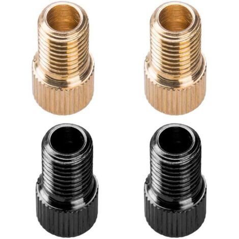 Lot de 4 Adaptateurs de Valve, Bouchon de Valve en Laiton Embout Pompe Vélo Presta à Sclaverand avec Joint d'Étanchéité pour VTT Bicyclette Tricycles (Noir, Doré)
