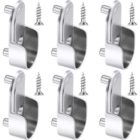 6 Supports d'Extrémité de Rail de Garde-Robe Ovales Support de Tringle de Garde-Robe en Argent Nickelé Supports de Rail de Bride de Garde-Robe de 15 mm et 6 Pièces Vis pour Penderie