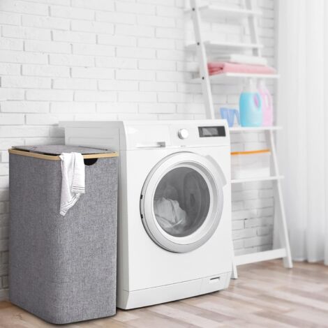 Panier à Linge Sale 100L Avec Couvercle Et Sac Amovible - Grand Bac Pliable Beige Pour Buanderie