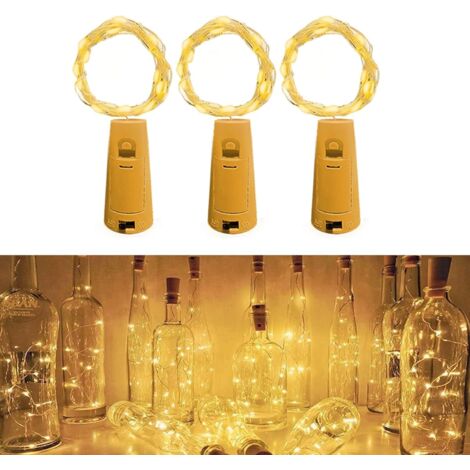 LED Bouteille Guirlande,[3 pièces] 2m 20 LED Pour Bouteille, Guirlande Lumineuse Bouteille LED Lampe Bouteille Étanche Fil d'argentFlexible Décoration pour Noël,décoration intérieure et extérieure