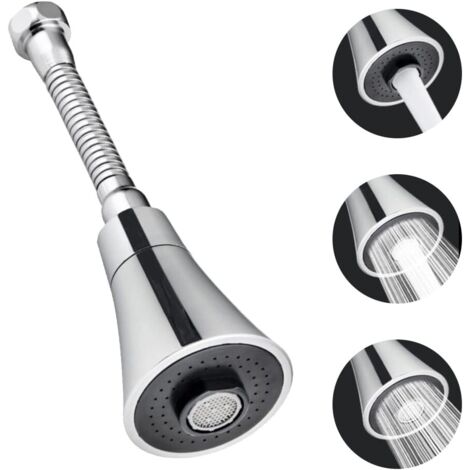 Tête de Robinet de Cuisine en Acier Inoxydable + ABS 19cm Douchette Robinet CuisineRotatif à 360° Passoire d’Economie d’Eau Anti-éclaboussures 3 Modes pour Cuisine Salle de Bain Cuisine