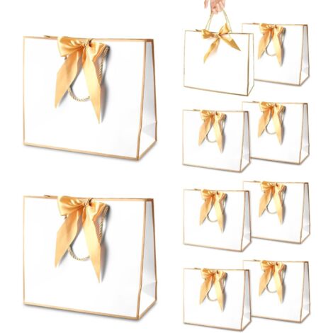 Grands Sacs Cadeaux Avec Anse, Sacs Cadeaux en Papier Avec Ruban d'Arc, Sacs Cadeaux Avec Anse, Sacs Cadeaux en Papier pour Anniversaire, Mariage, Festival, Noël, Couleur, 32 x 11 x 25 cm (10 pièces)