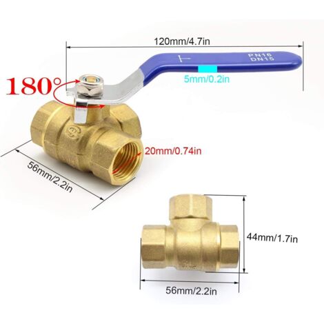 Vanne à Bille 3 Voies En Laiton Lioaeust - Robinet à Boisseau Sphérique Type T Ou L, DN25, Température -20°C à 120°C, Pour Eau Huile Gaz