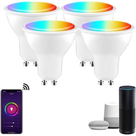 [Lot of 4] Ampoule LED GU10 5W, GU10 Alexa, RGBW 3000K-6500K, [Contrôle APP] [Contrôle Vocal], Compatible avec Google Home, Alexa et Echo. (1/5)